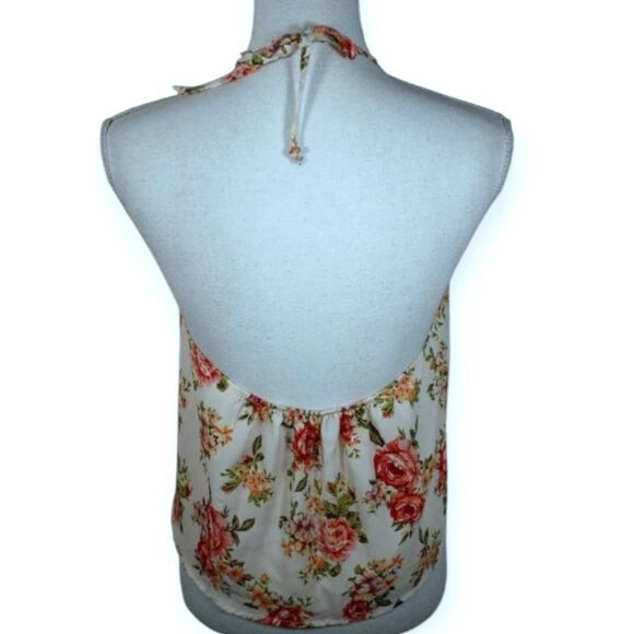 OBOE CREAM & PINK FLORAL HALTER TOP SZ.M EUC. - Picture 3 of 5